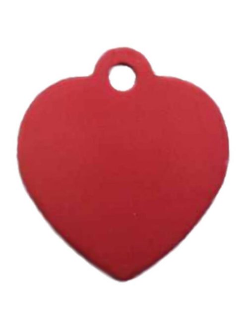 Gravírozott kisállat biléta, szív alakú, piros