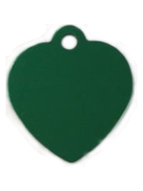 Gravírozott kisállat biléta, szív alakú, zöld